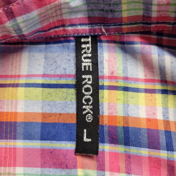 True Rock Large Pink Blue Colorful Classic Button Front Shortsleeve Casual Shirt - Picture 8 of 8